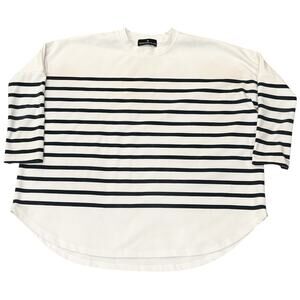 Pomander Place Tuckernuck Nautical White Crew Neck Blue Stripes 3/4 Sleeve OS